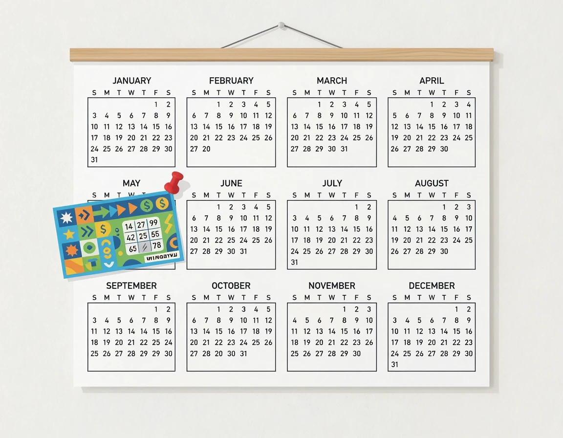 1년 기한이 표시된 달력과 로또 용지 일러스트