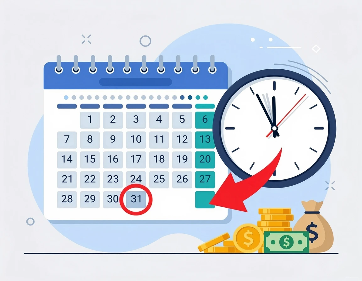 1년 지급 기한을 알리는 달력과 시계 일러스트