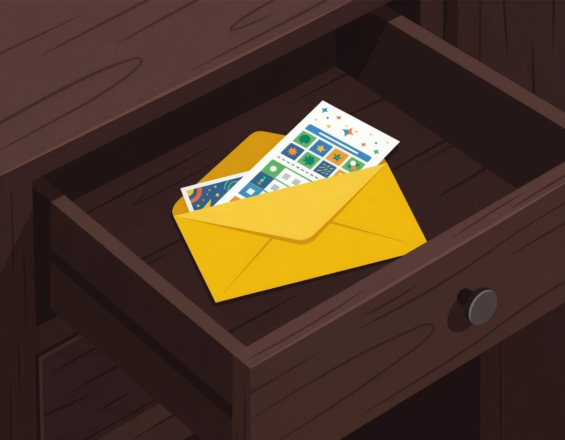 어둡고 서늘한 서랍장 안에 노란 봉투에 담긴 로또
