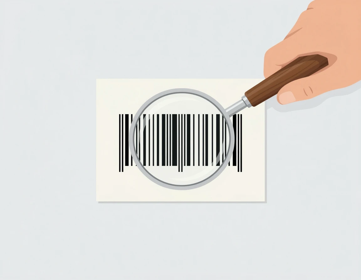 로또 용지의 바코드를 돋보기로 확대해서 보는 일러스트