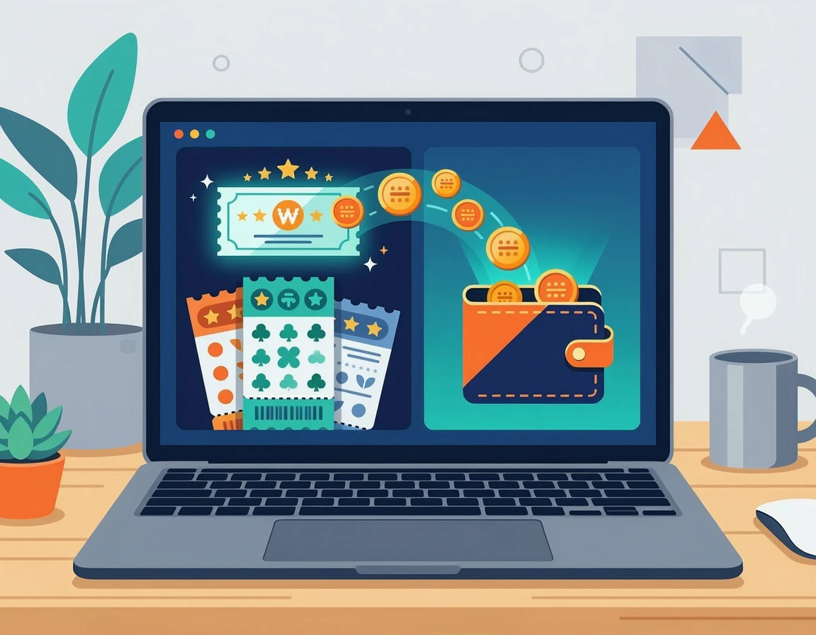 노트북으로 인터넷 로또를 구매하고 예치금을 충전하는 모습