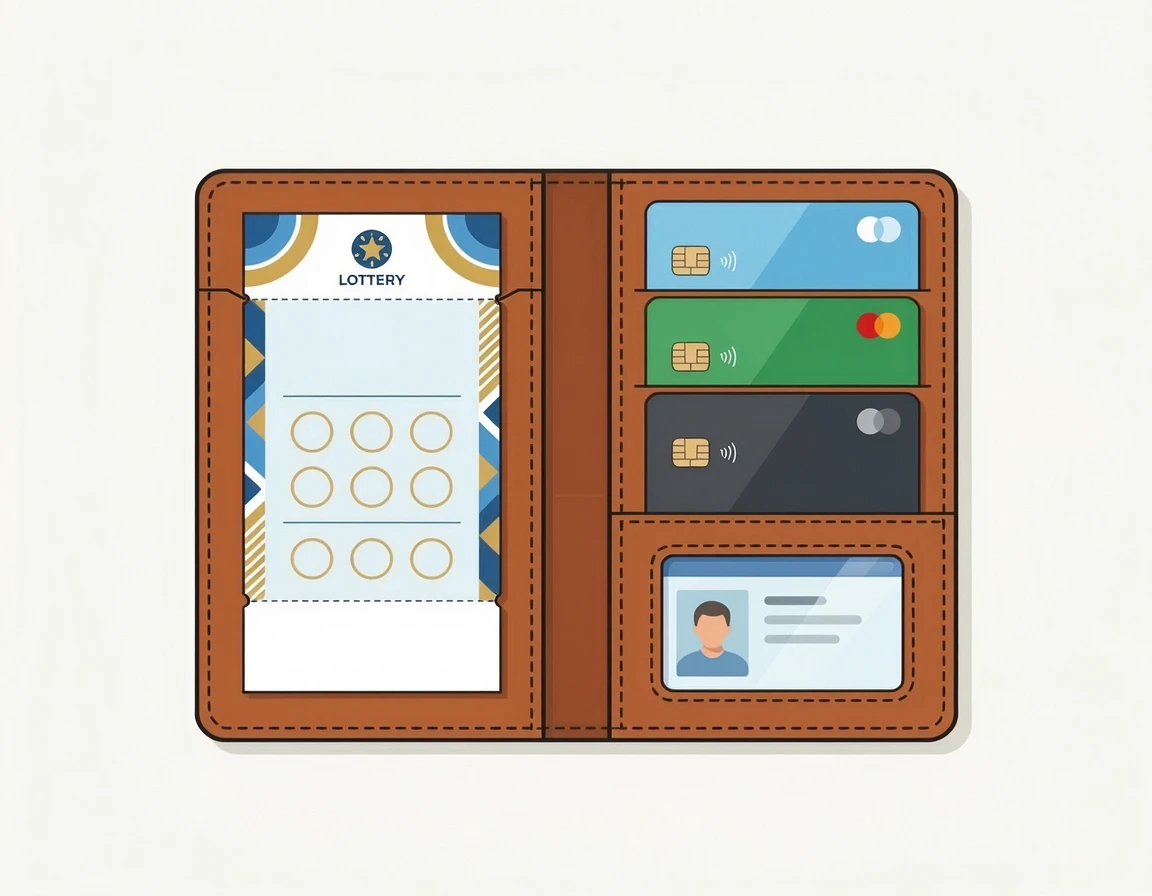 풍수지리에 의해 깔끔하게 정리된 지갑에 로또를 보관하는 모습