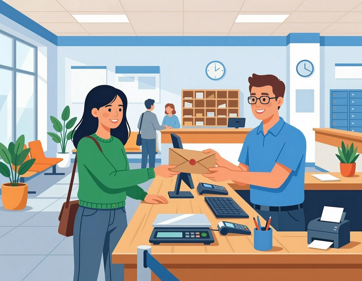 우체국에서 내용증명을 발송하는 모습 일러스트