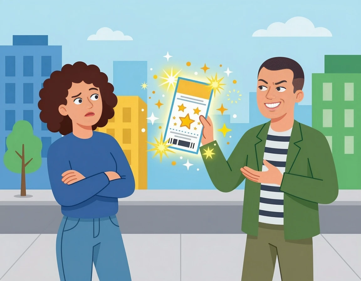 가짜 당첨 영수증으로 속이는 사기꾼 일러스트