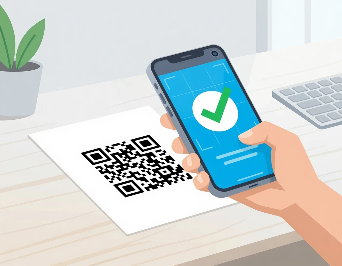 스마트폰으로 로또 QR코드를 스캔하는 일러스트