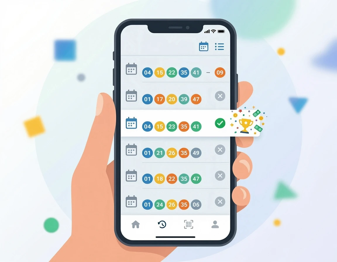 스마트폰으로 당첨 내역을 조회하는 화면 일러스트