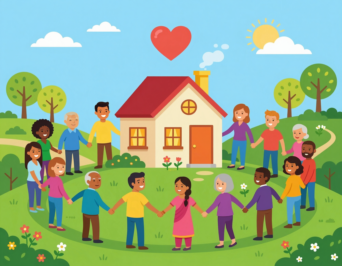 주거 안정 및 소외계층 복지 지원을 상징하는 일러스트