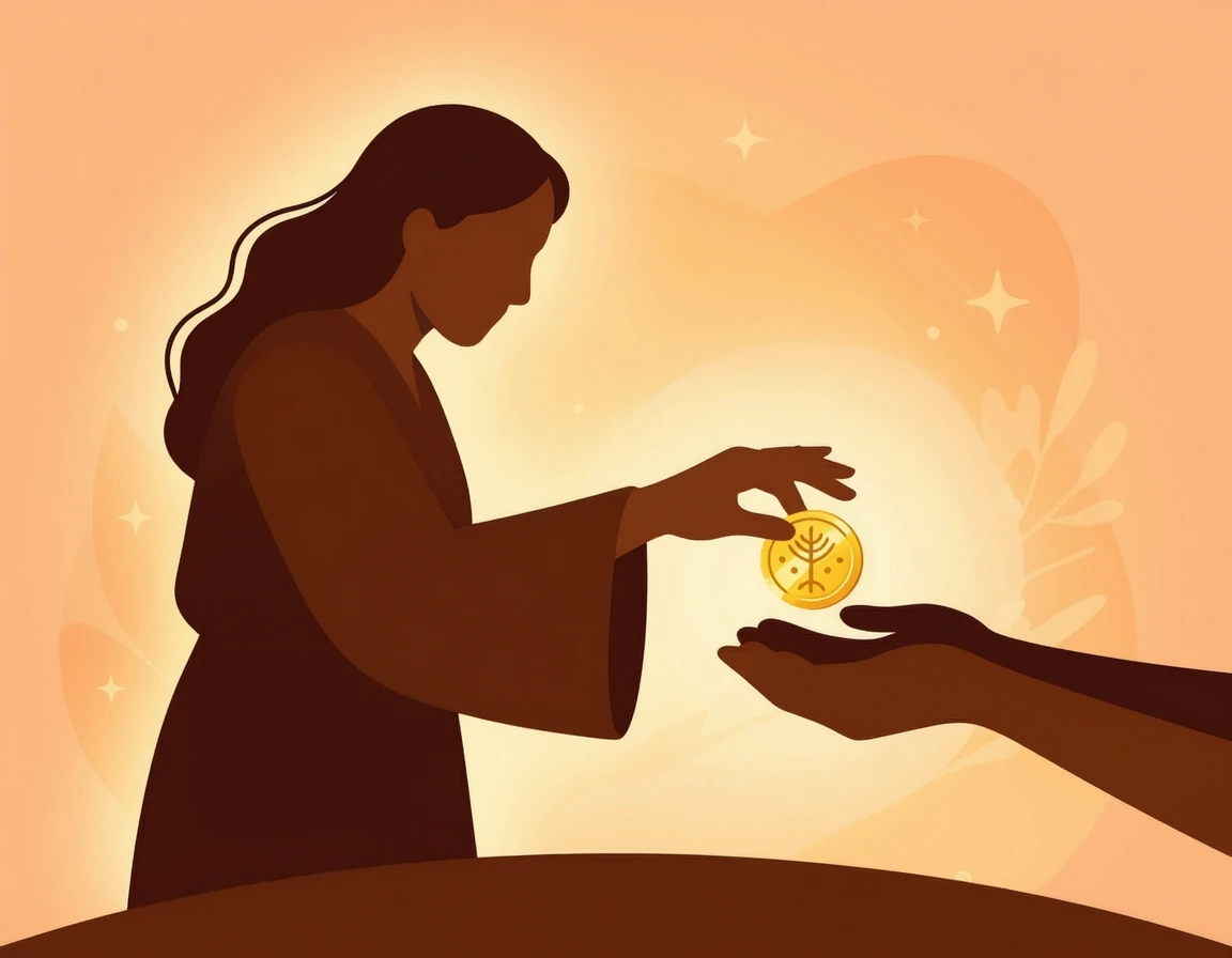 재물운 조상님이 금화를 건네주는 일러스트