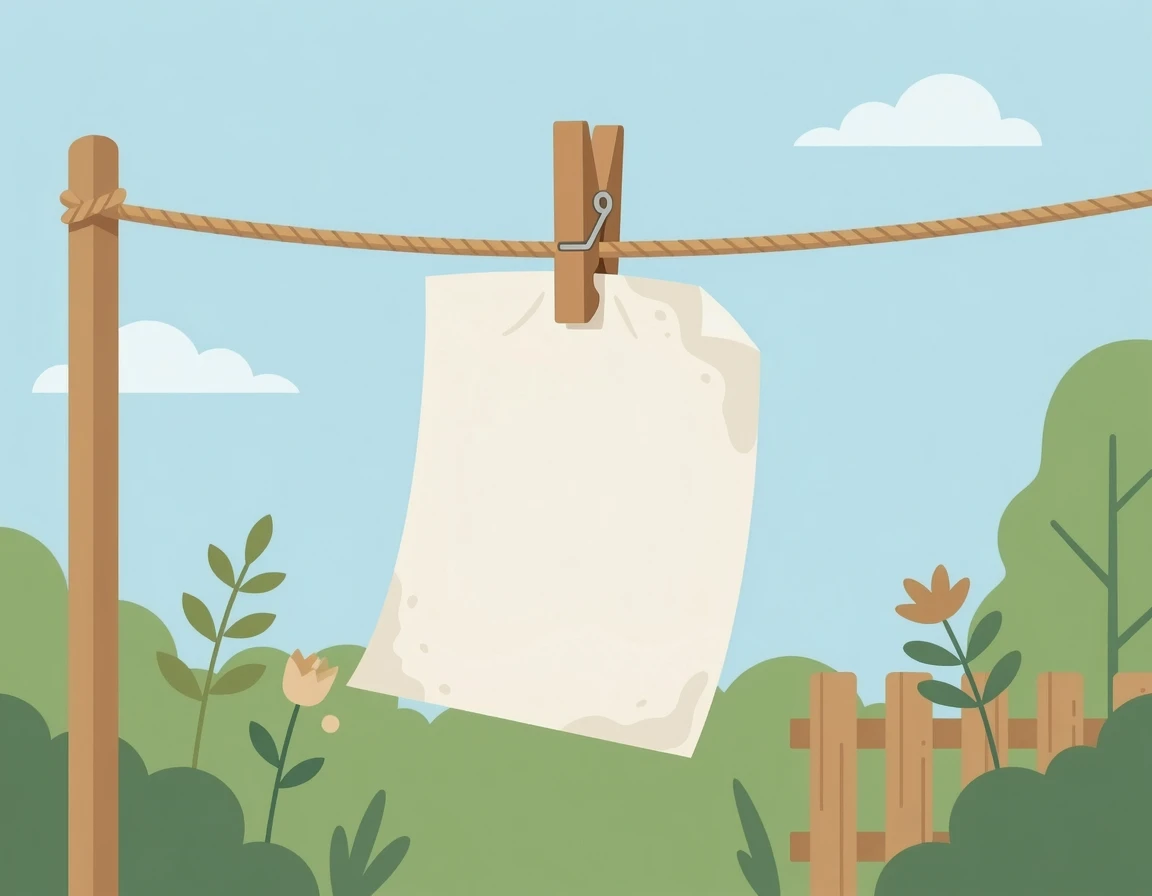 물에 젖은 종이를 빨랫줄에 널어 자연 건조하는 일러스트