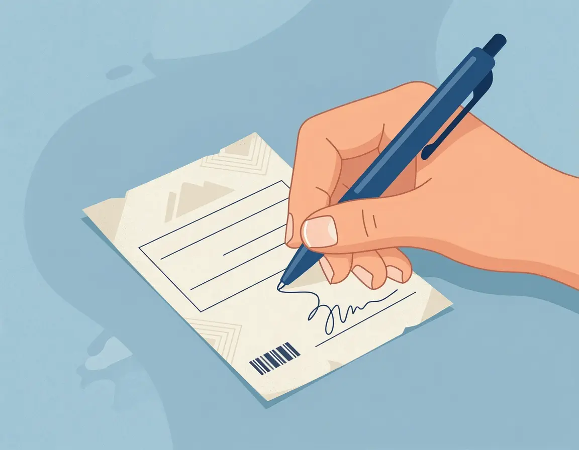 로또 뒷면에 펜으로 서명하는 모습