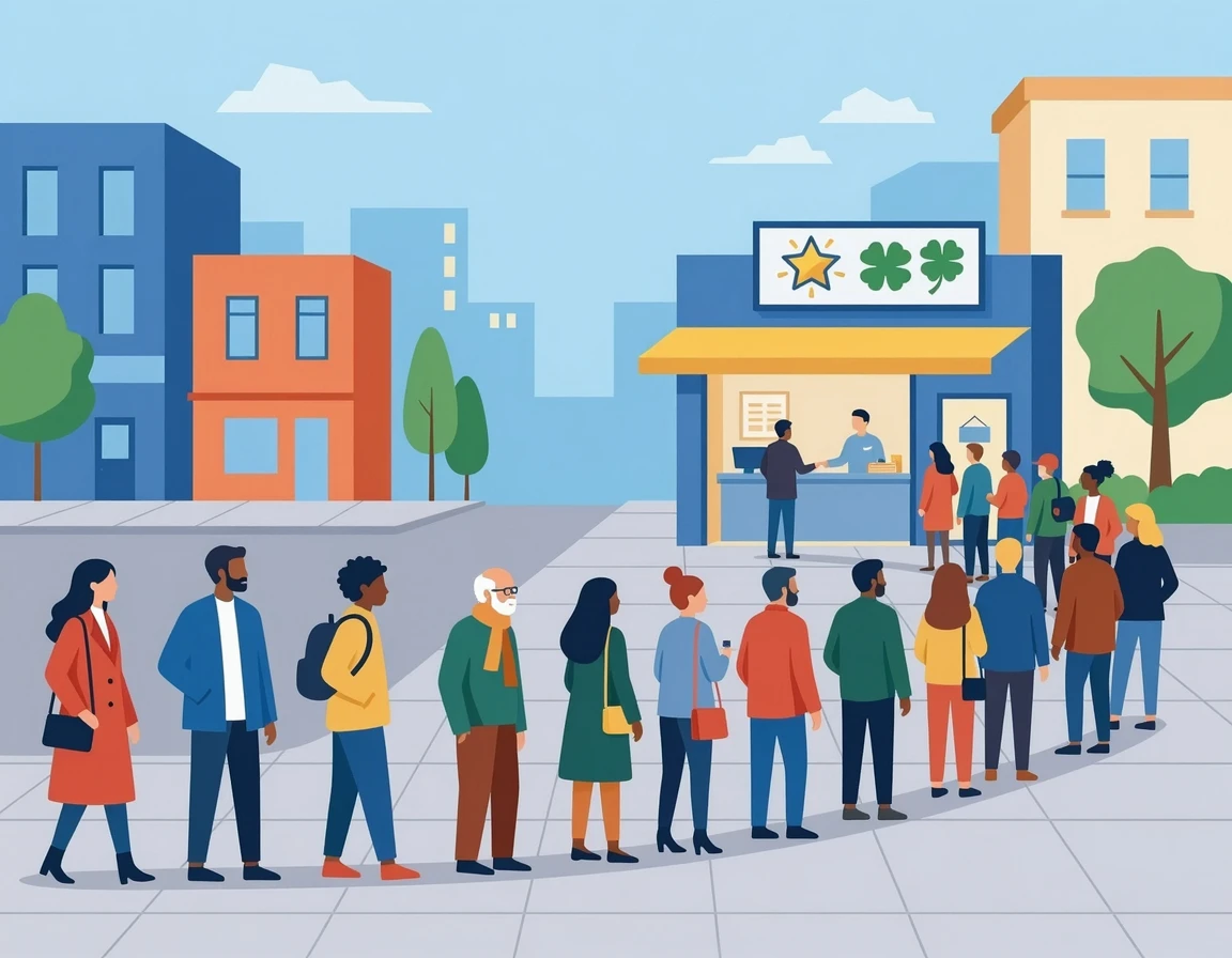 로또 판매점 앞에 길게 줄을 서 있는 사람들