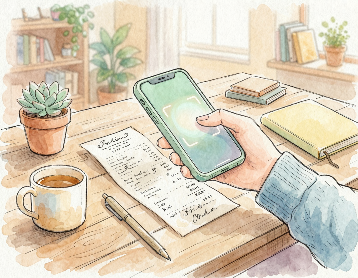 스마트폰으로 종이 스캔 어플을 이용하는 모습