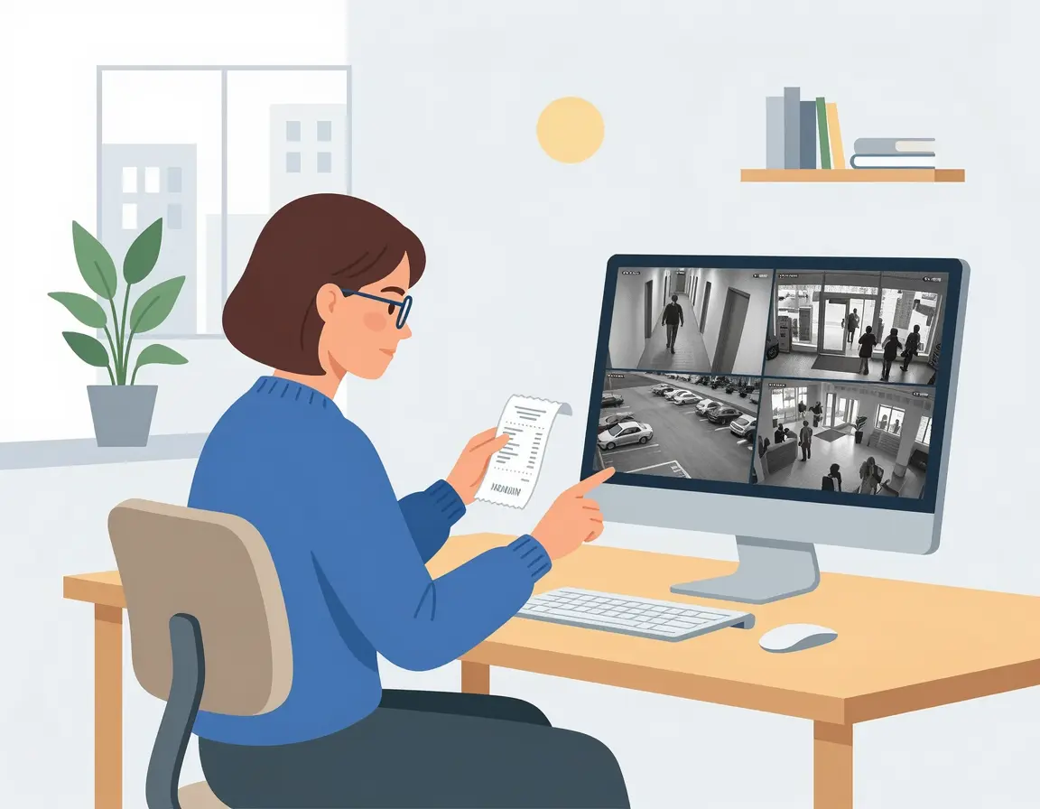 결제 영수증과 CCTV 영상을 확인하는 모습