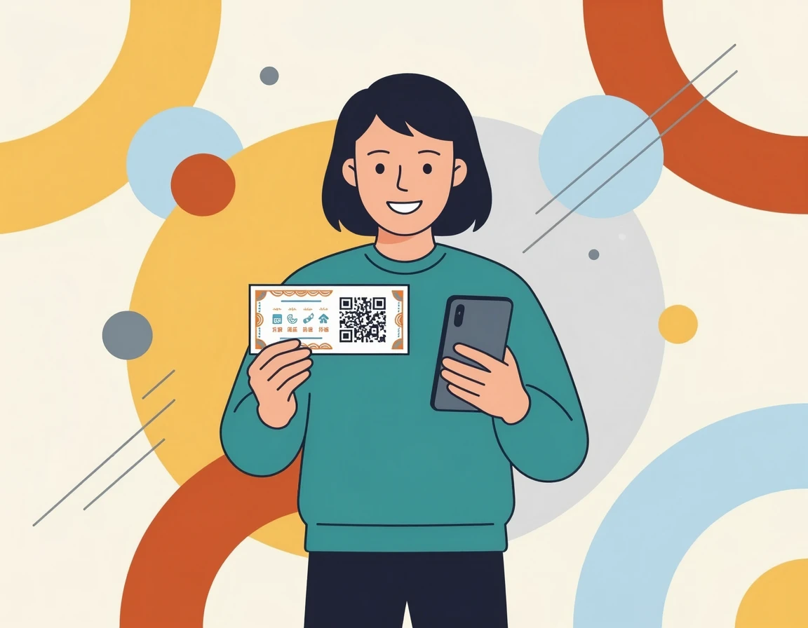 로또 용지와 스마트폰을 들고 있는 모습 일러스트