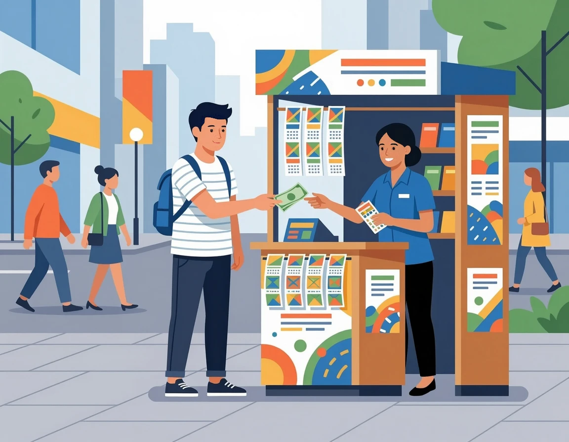 오프라인 복권 판매점에서 로또를 구매하는 외국인 일러스트