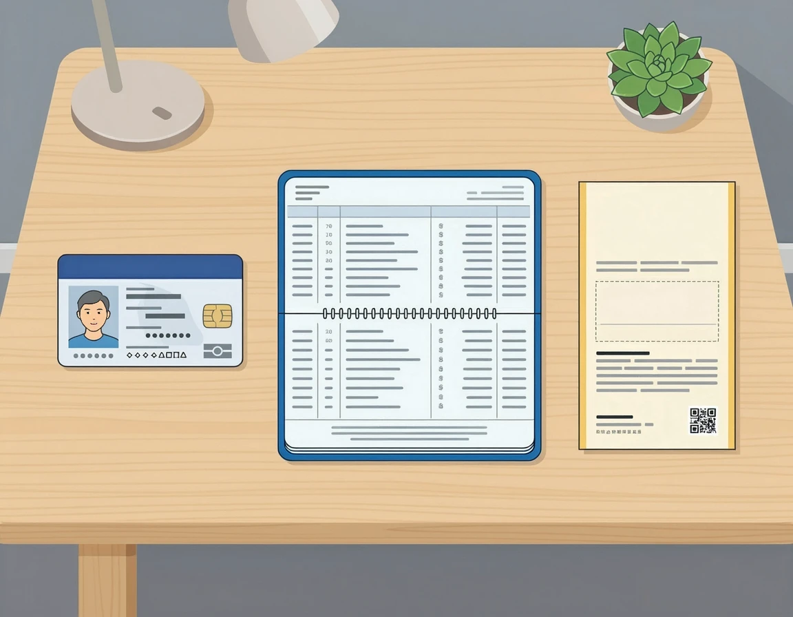 신분증, 통장, 서명된 로또 용지 준비물 일러스트