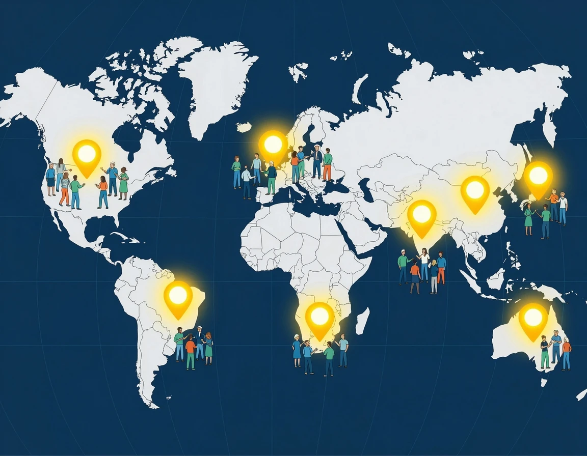 지도 위에 핀으로 표시된 로또 명당과 모여드는 사람들