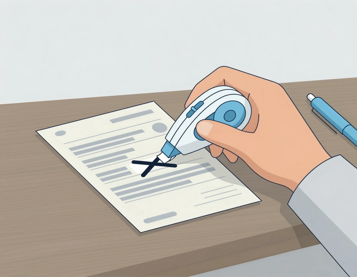 로또 마킹 실수 부분을 수정테이프로 지우는 모습