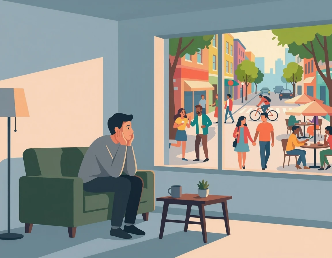 퇴직 후 사회적 단절과 고립감을 느끼는 사람의 일러스트