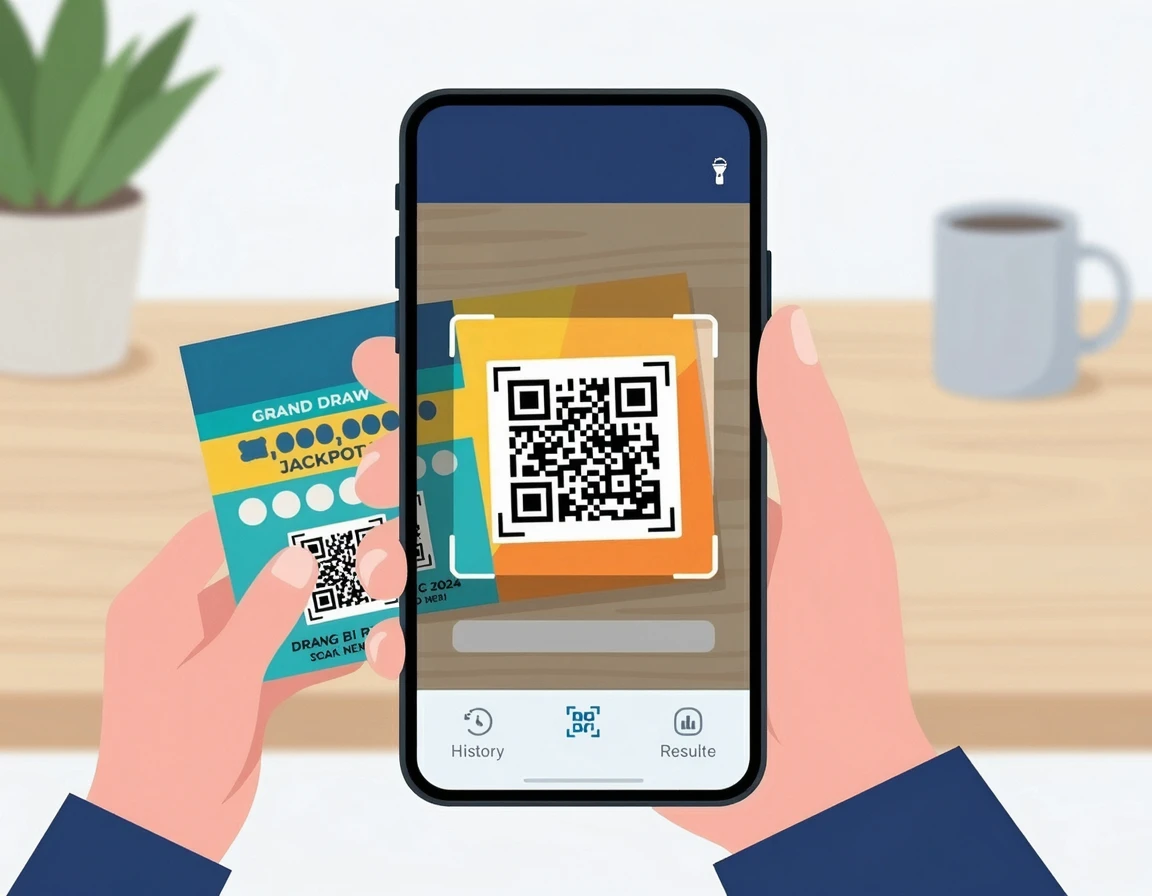 스마트폰 앱으로 로또 큐알코드를 스캔하는 화면 일러스트