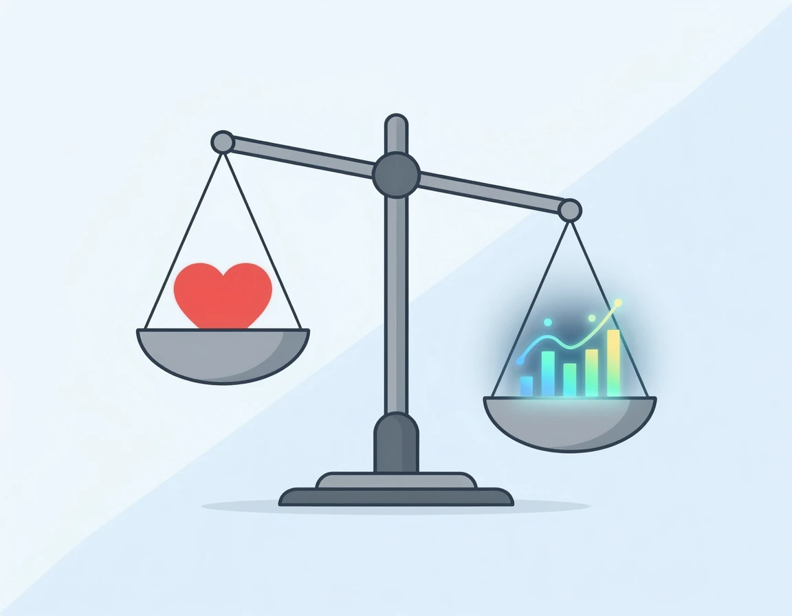 감정과 운보다는 통계와 데이터의 중요성을 강조하는 저울 일러스트